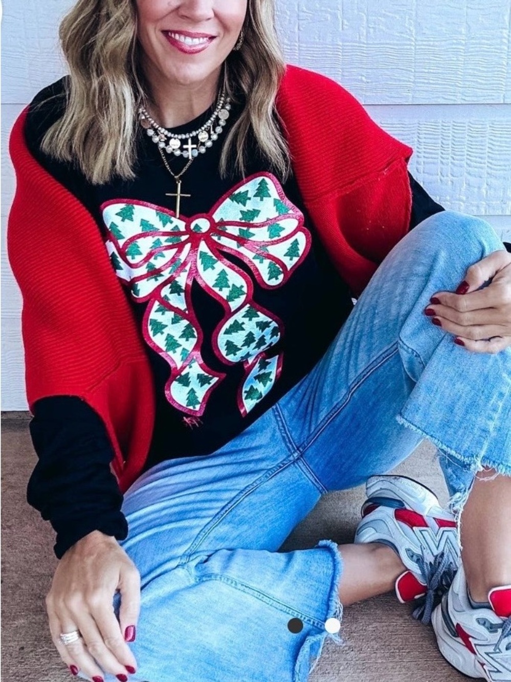 PPTX Glitter Bow with Tiny Trees Long sleeve Tee
